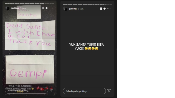 Gempi menulis permintaan untuk Santa Claus