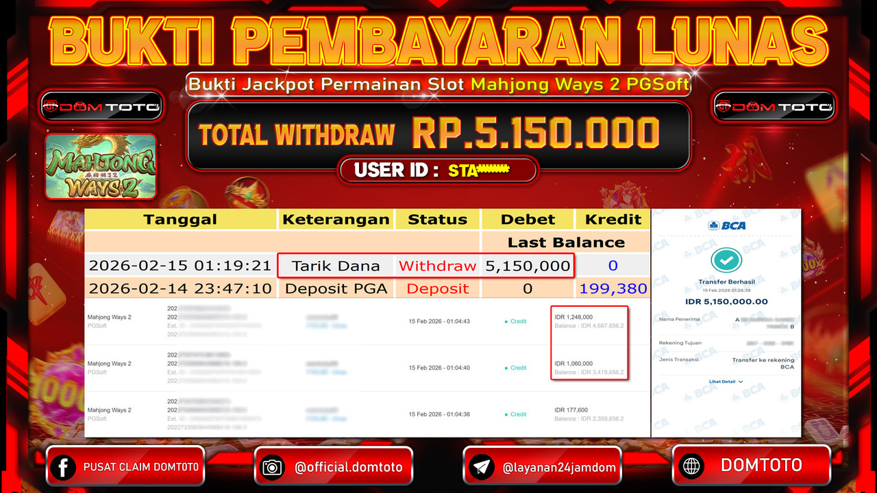 JACKPOT SLOT Mahjong Ways 2 PGSoft 15 FEBRUARI 2026