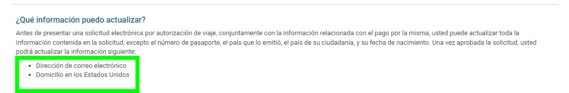 Actualizar el ESTA (USA): qué datos se pueden modificar? - Foro USA y Canadá