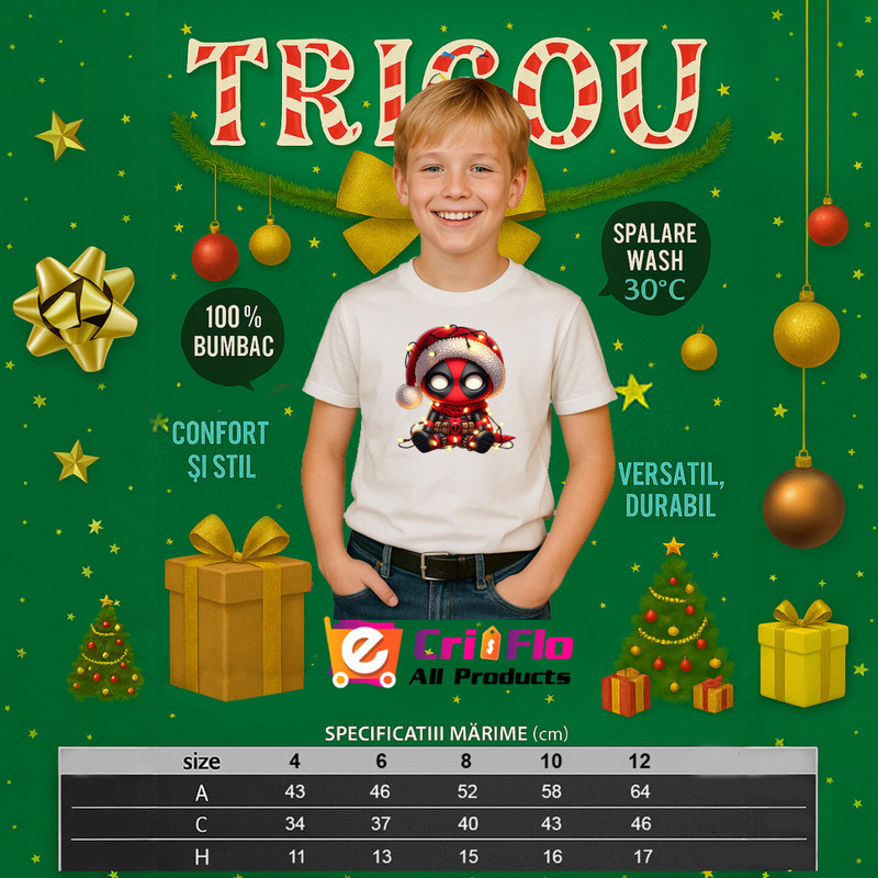 grafica 685 tricou alb baiat craciun 2