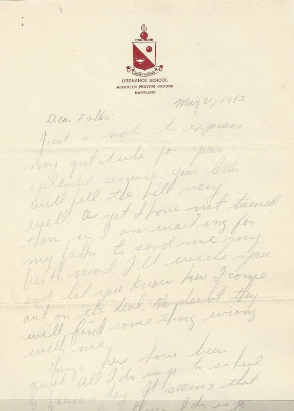 Carta ( Ordnance School, Aberdeen Proving Grounds, Maryland ) - 01a ( 1943 )