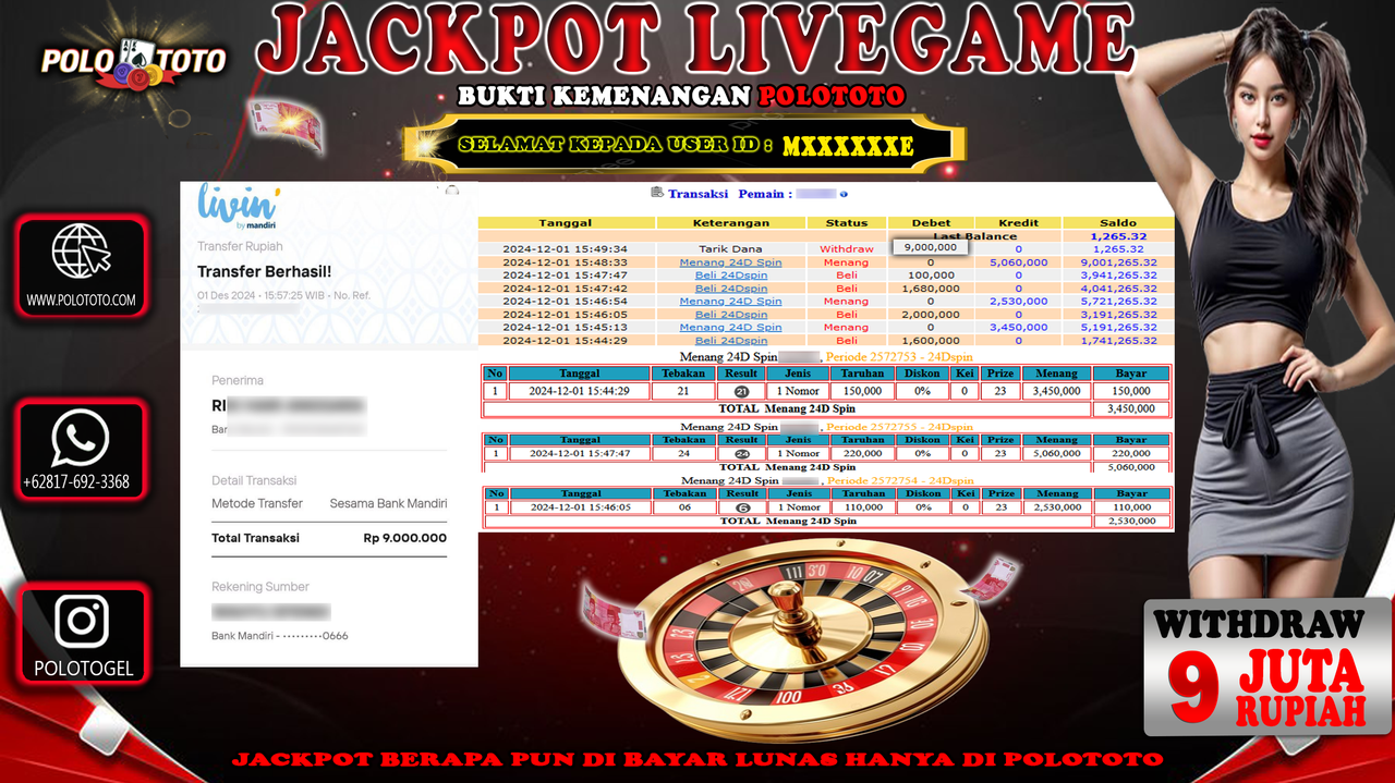 POLOTOTO JACKPOT LIVEGAME CASINO Rp.9,000.000,-