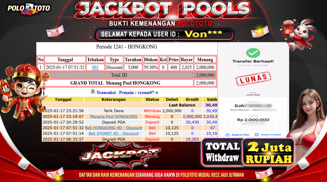 POLOTOTO JACKPOT TOGEL PASARAN HONGKONG Rp.2,000.000,-