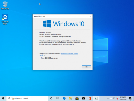 Windows 10 Home 19H2 1909.10.0.18363.657 Multilanguage (x64) Pre-activated January 2020