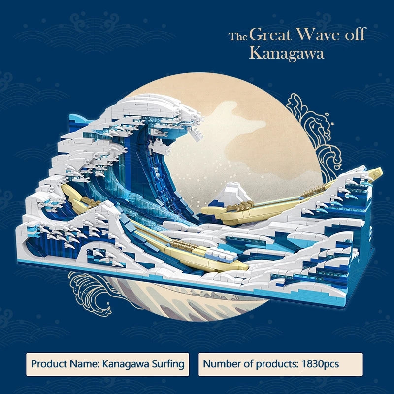 1830pcs-Kanagawa-surfing-creative-MOC-building-block-ornaments-assembling-small-particle-bricks-mode