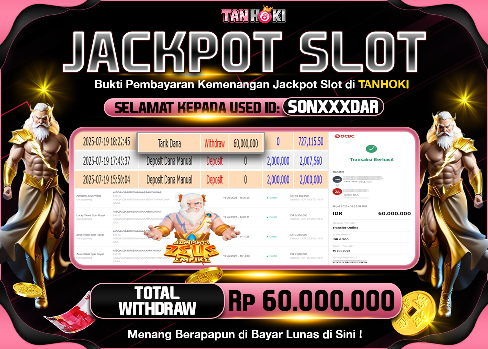 TANHOKI JACKPOT SLOT ALMIGHTY ZEUS WILDS Rp.60.000.000,- LUNAS