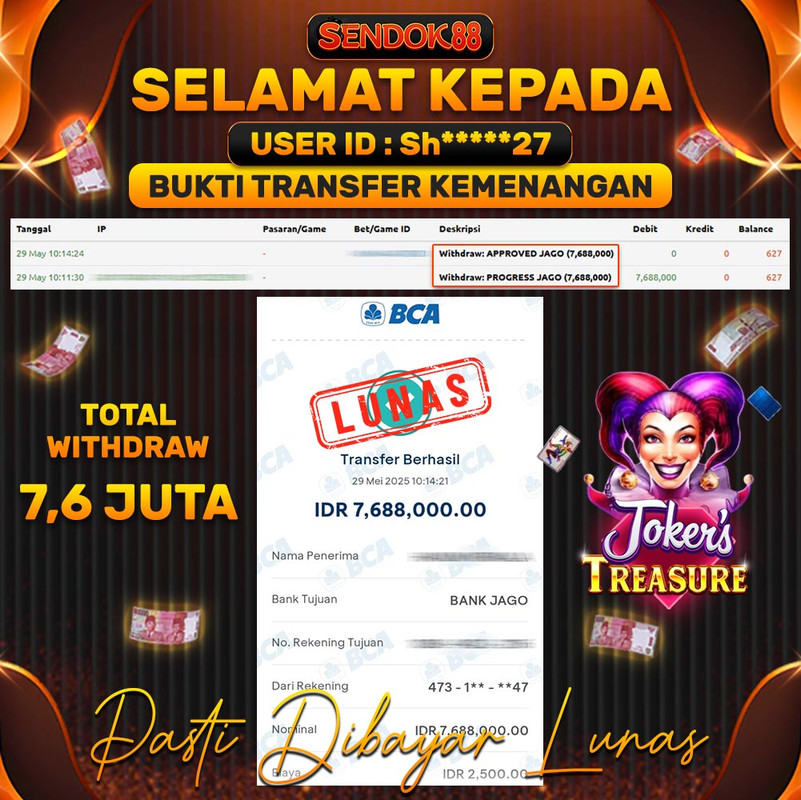 SENDOK88 JEPE! JOKER'S TREASURE Rp 7.688.000,- LUNAS!