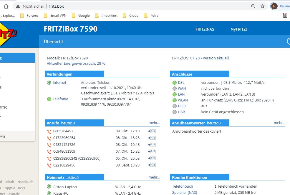 fritz box changed back to normal Ubersicht