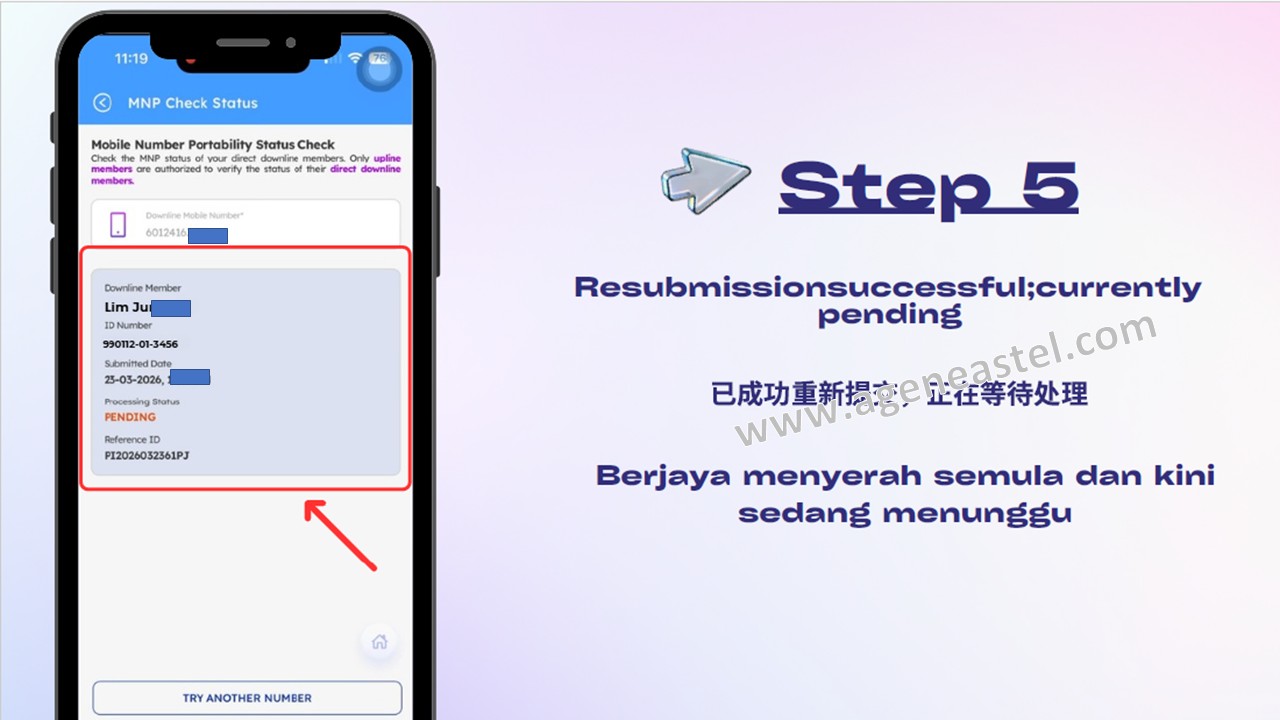 Status pending selepas resubmit MNP berjaya