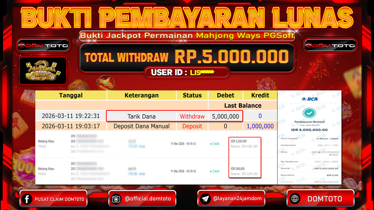JACKPOT SLOT Mahjong Ways PGSoft 11 MARET 2026