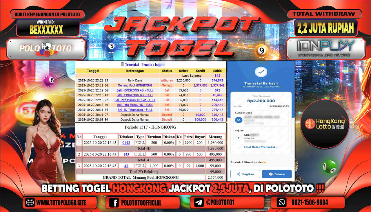 POLOTOTO JACKPOT TOGEL HONGKONG LOTTO Rp.2.200.000,-