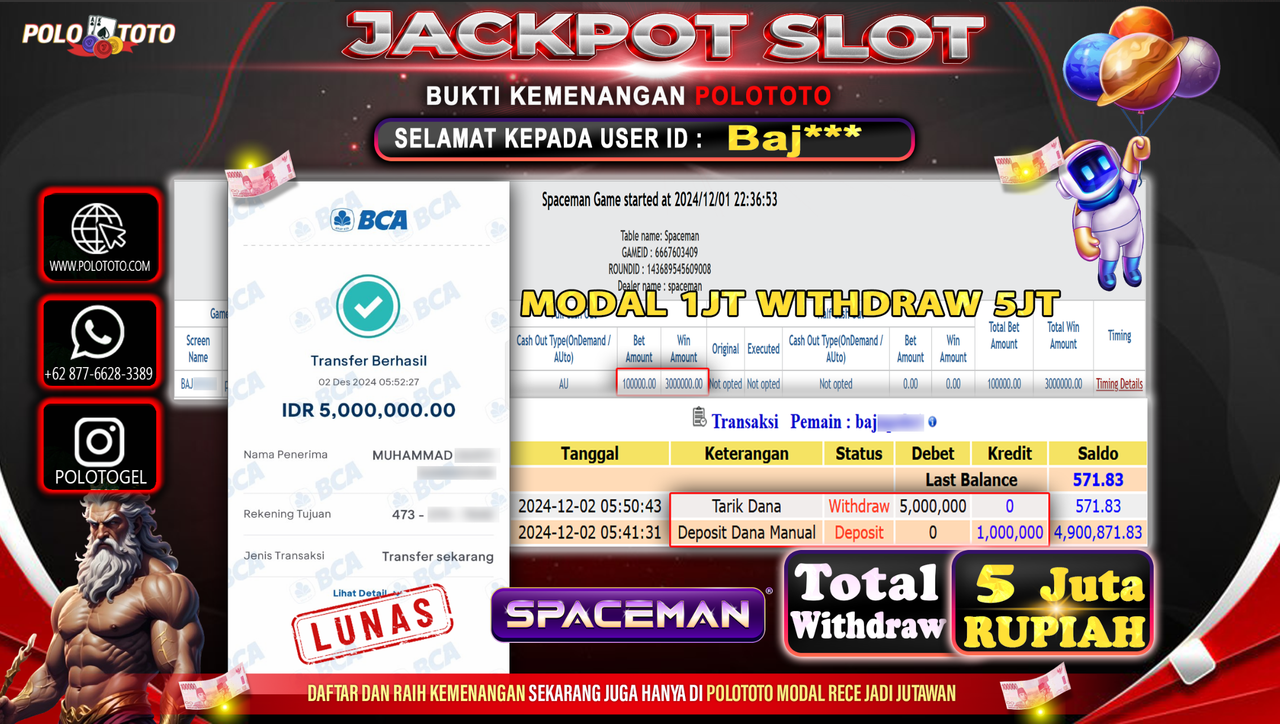 POLOTOTO JACKPOT SLOT SPACEMAN Rp.5,000.000,-