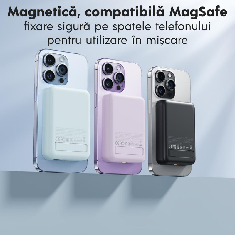 Baterie externa cu incarcare wireless XO PR231, 15W+PD20W, Magnetica, Suport Stand, 10000mAh, Incarcare rapida, Mov l ut4l 95 11ke ja zsvd vg