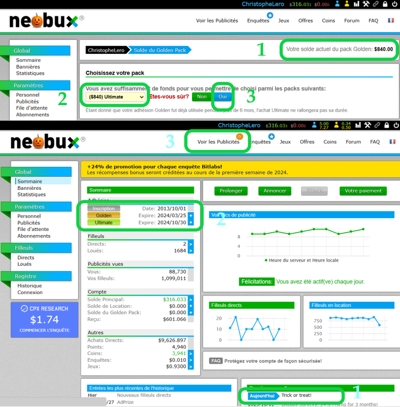 Forfait Ultimate sur Neobux - Voulez-vous vous inscrire ? ICI avec ce lien :  https://www.neobux.com/?rh=4368726973746F7068654C65726F