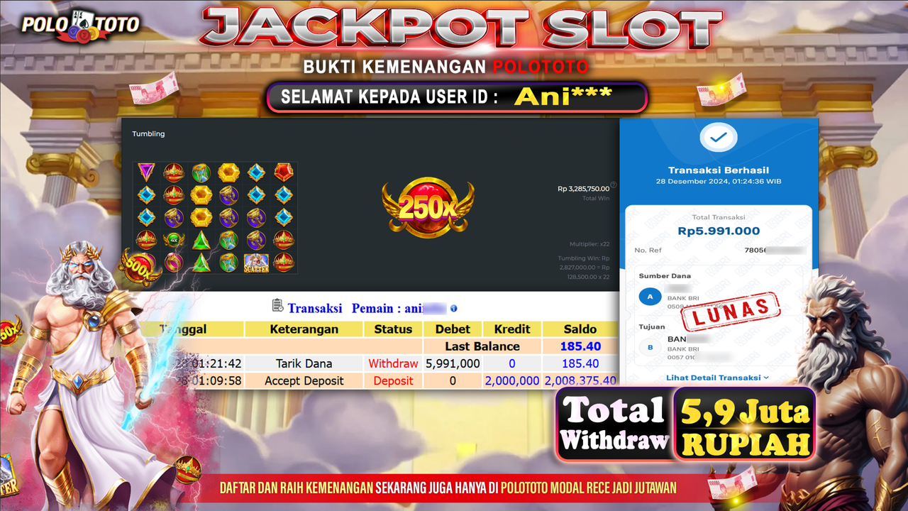 POLOTOTO JACKPOT SLOT GATES OF OLYMPUS Rp.5,991.000,-
