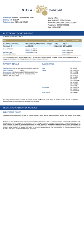 Nile Air confirmation ZEYADIHAB HASSAN 8V2M6Y