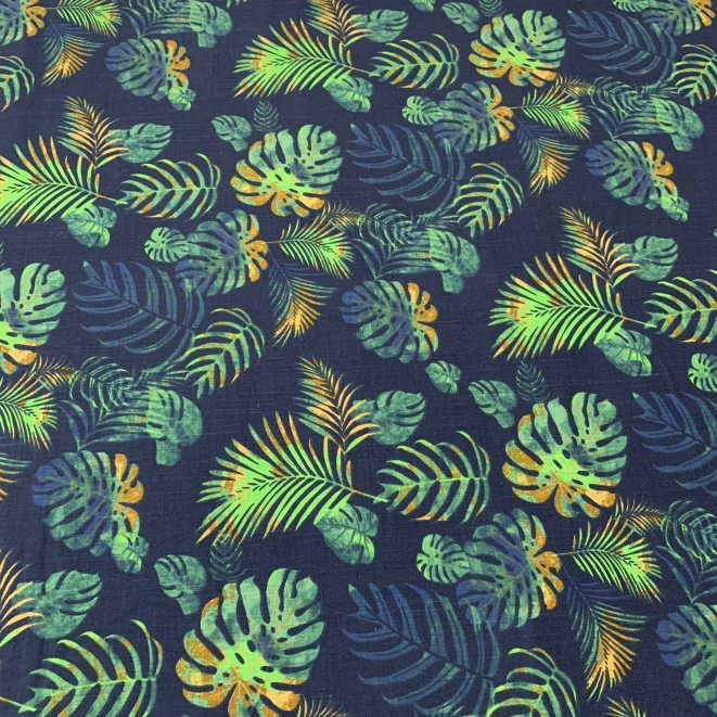 linho-misto-folhagens-fundo-azul-marinho