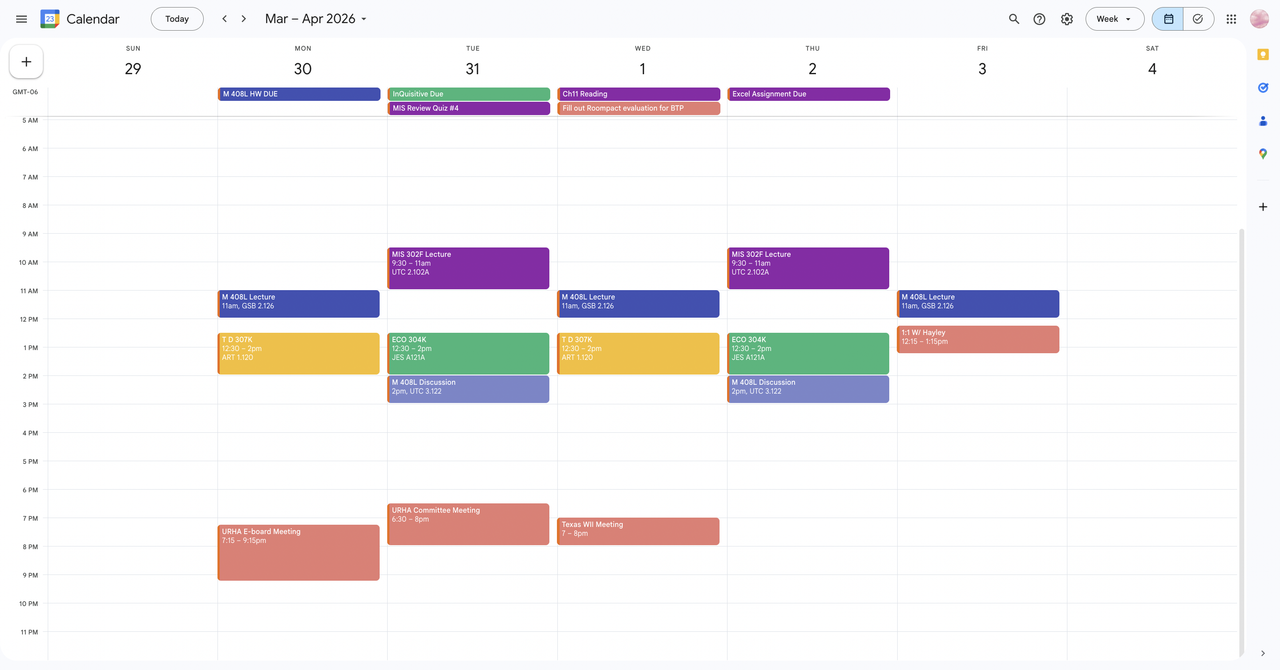 Google Calendar Schedule
