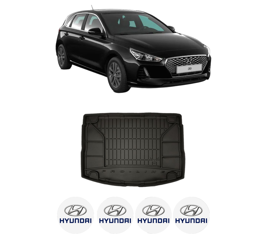 Tavita Portbagaj HYUNDAI i30 (PDE, PD, PDEN) din 2016-2020, Protectie Portbagaj Auto, 4x Stickere auto cu HYUNDAI