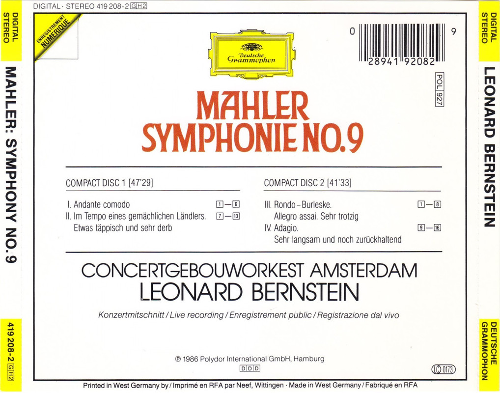 Mahler Sinfon a n 9 Bernstein RCO Tapa post - Mahler Sinfonía nº 9 Leonard Bernstein Royal Concertgebouw Orchestra Amsterdam