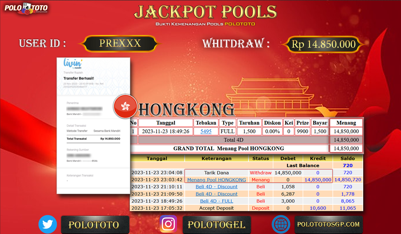 BUKTI PEMBAYARAN JACKPOT DIPOLOTOTO DIBAYAR LUNAS!!!