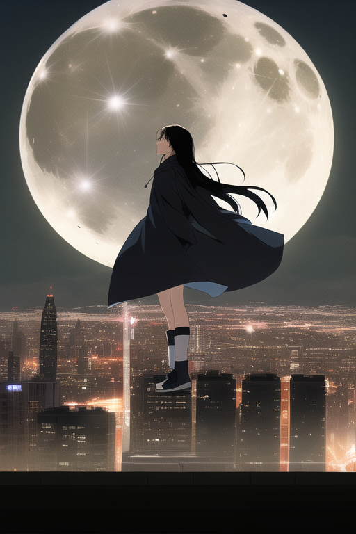Best quality, masterpiece, illustration, {{{flying}}}, long hair, wind, night, c s-2592350521