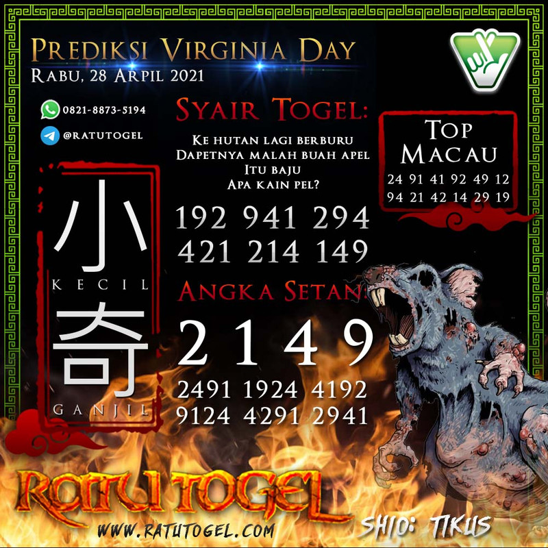 Bocoran Togel Virginia Day Kamis 20 5 2021