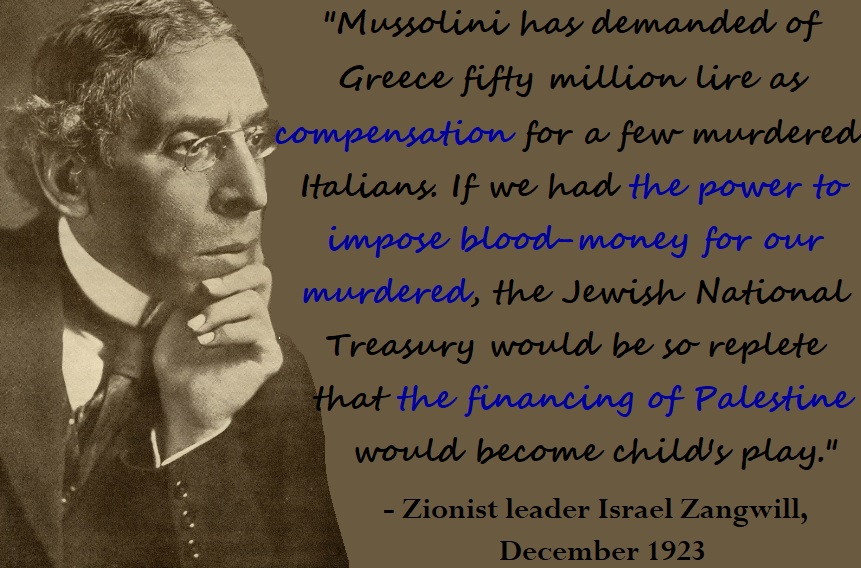 Holocaust - Zionist leader Israel Zangwill - December 1923 - the