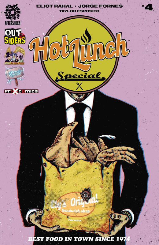 Actualización 26/04/2019: Se agrega el numero 4 de Hot Lunch Special por Heisenberg y Eddar para Outsiders Prix-Comics, 9 Reinos y How to arsenio Lupin. Dorothy Khoury ha creado accidentalmente dos cadáveres más. El problema número uno con la mayoría de los cadáveres es que son muy difíciles de eliminar. Ahora, la asustada familia Khoury debe cubrir el rastro de sangre que están dejando atrás, al mismo tiempo que proyecta fuerza. Finalmente tienen un rehén que pueden usar para negociar el fin de la guerra con la Mafia de la Familia Moran.