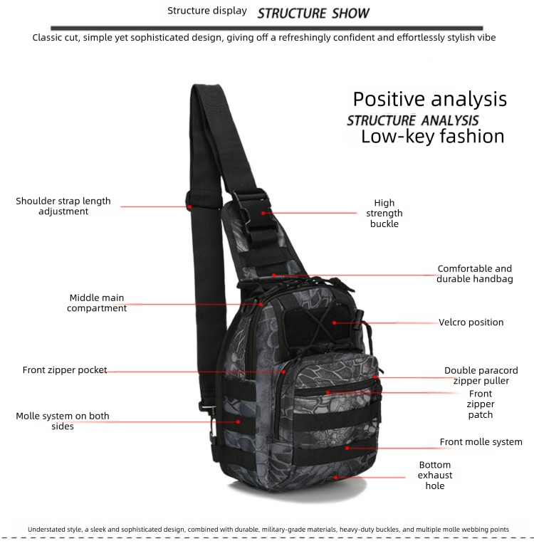 Tactical Sling Bag Multicam Black CP Camo 600D Waterproof Crossbody Backpack MOLLE EDC Shoulder Pack