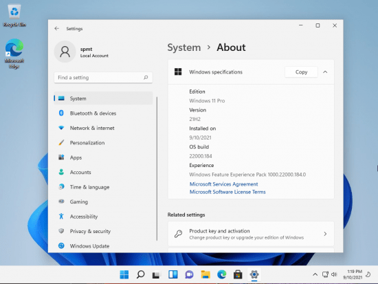 Windows 11 Pro Insider Build 22000.184 Non-TPM 2.0 Compliant En-US Activated September 2021