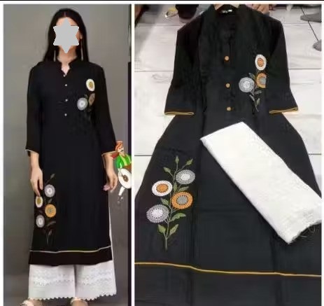 Women Rayon Black Palazzos Kurta Set Color 1 (KS180)