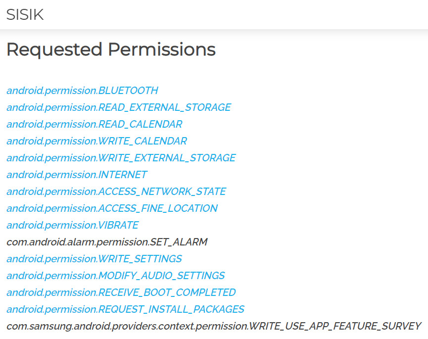 Contoh vaildasi ijin akses (permission) melalui situs sisik.eu/apk-tool.