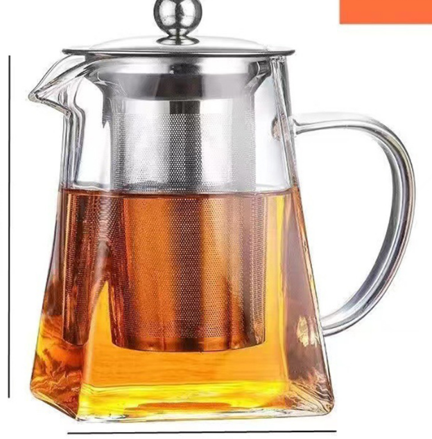 750ml Heat Resistant Glass Teapot with 304 Stainless Steel Infuser Thickened Square Base Loose Leaf Tea Maker for Home Office