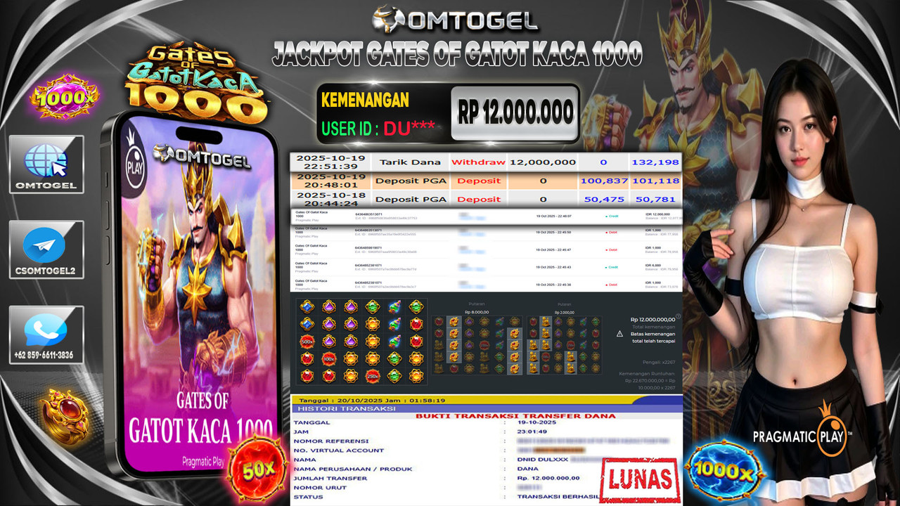 OMTOGEL JACKPOT PRAGMATIC PLAY GATES OF GATOTKACA 1000 12 JUTA DI BAYAR LUNAS ,-