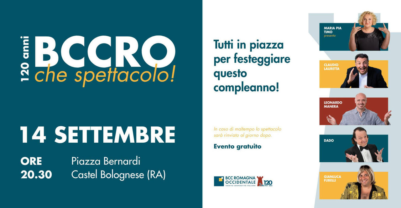 Il 14 Settembre in piazza un grande spettacolo comico con artisti di fama nazionale per i 120 anni della BCCRO