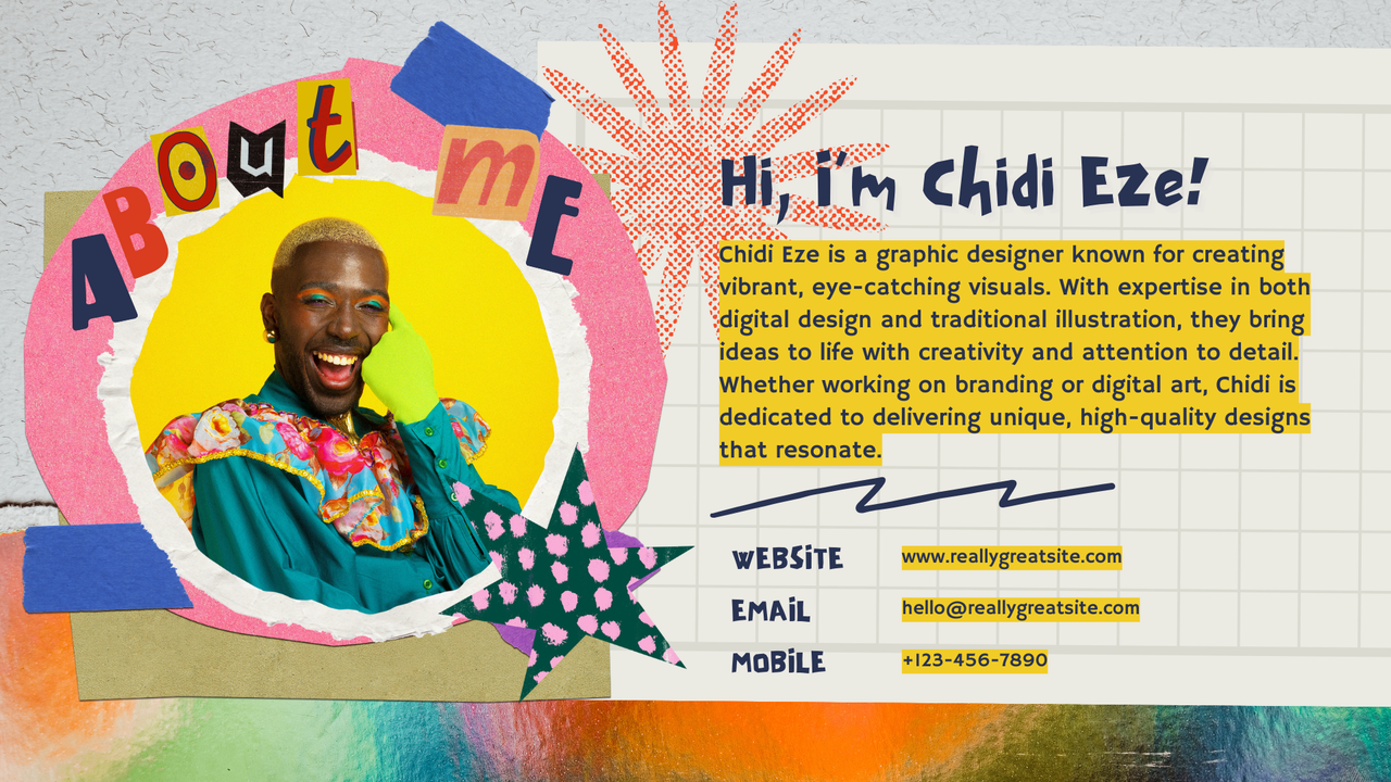 Yellow and Blue Scrapbook Graphic Design Creative Portfolio Presentation