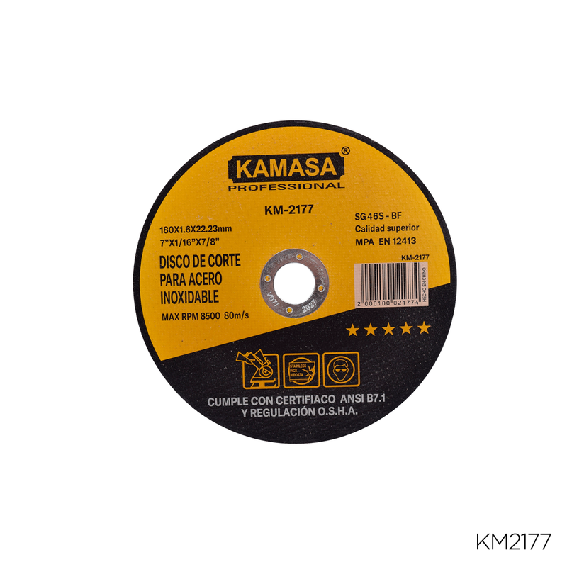 DISCO DE CORTE INOX 7"(180X1.6X22.2MM) KAMASA