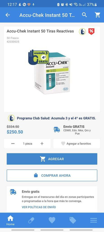 Farmacias San Pablo: Todos los productos accu check 25% de descuento | Ejemplo: Accu-Chek 50 tiras reactivas 
