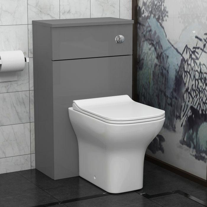 Cloakroom Suite Indigo Grey Gloss 400mm 1 Door Vanity Unit And BTW WC Unit With Qubix Pan WC Pan