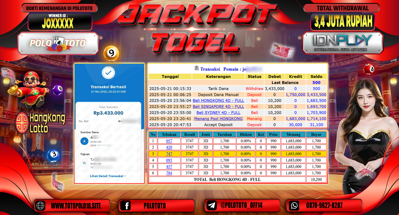 POLOTOTO JACKPOT TOGEL HONGKONG LOTTO Rp.3.433.000,-