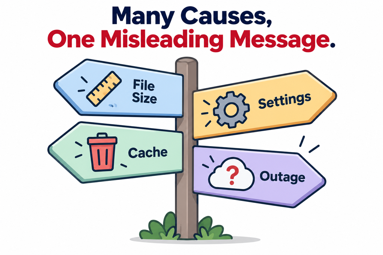Signpost showing multiple real causes behind one misleading Claude error message
