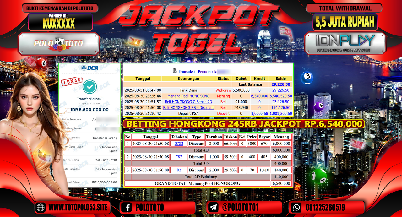 POLOTOTO JACKPOT TOGEL HONGKONG LOTTO Rp.5.500.000,-