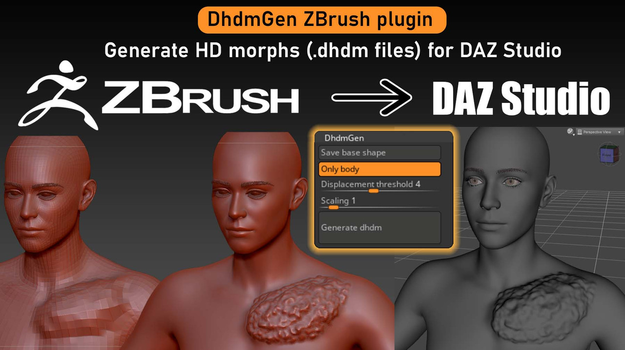 DhdmGen ZBrush plugin to author HD morphs (.dhdm files) for DAZ Studio