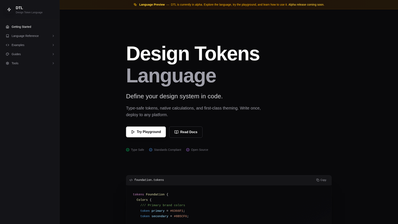 screenshot of language documentation site