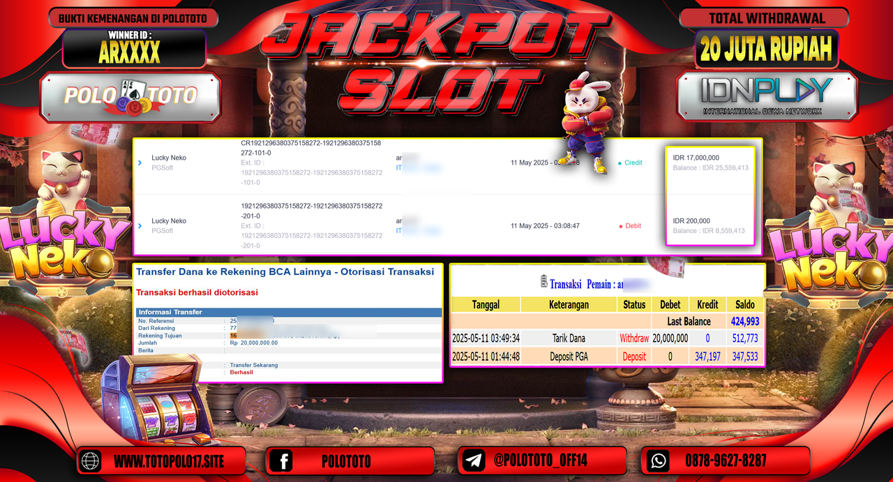 POLOTOTO JACKPOT SLOT LUCKY NEKO Rp.20.000.000,-