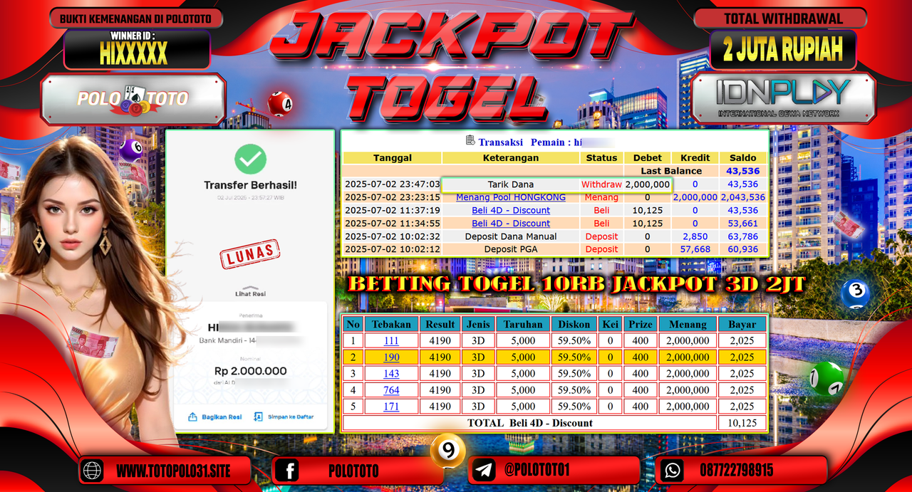 POLOTOTO JACKPOT TOGEL HONGKONG LOTTO Rp.2.000.000,-