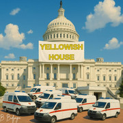 The White House covered with a banner reading: “Yellowish House.”
