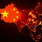 A screenshot of a list of five news headlines against a dark background. The headline "China's Stock Rally Ignites Overheating Fears as AI Chipmaker Cambricon Issues Rare Warning" is the fifth and final item shown in the list
