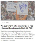 Washington Supreme Court denies review of Pac-12 appeal, handing